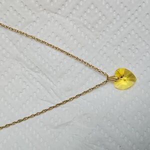 Yellow Crystal Heart Faceted Necklace / Sun Catcher -  Goldtone Chain Incl NWOT